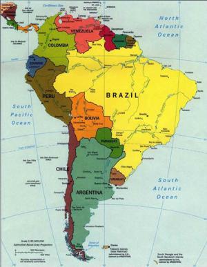 Гайана на карте Южной Америки